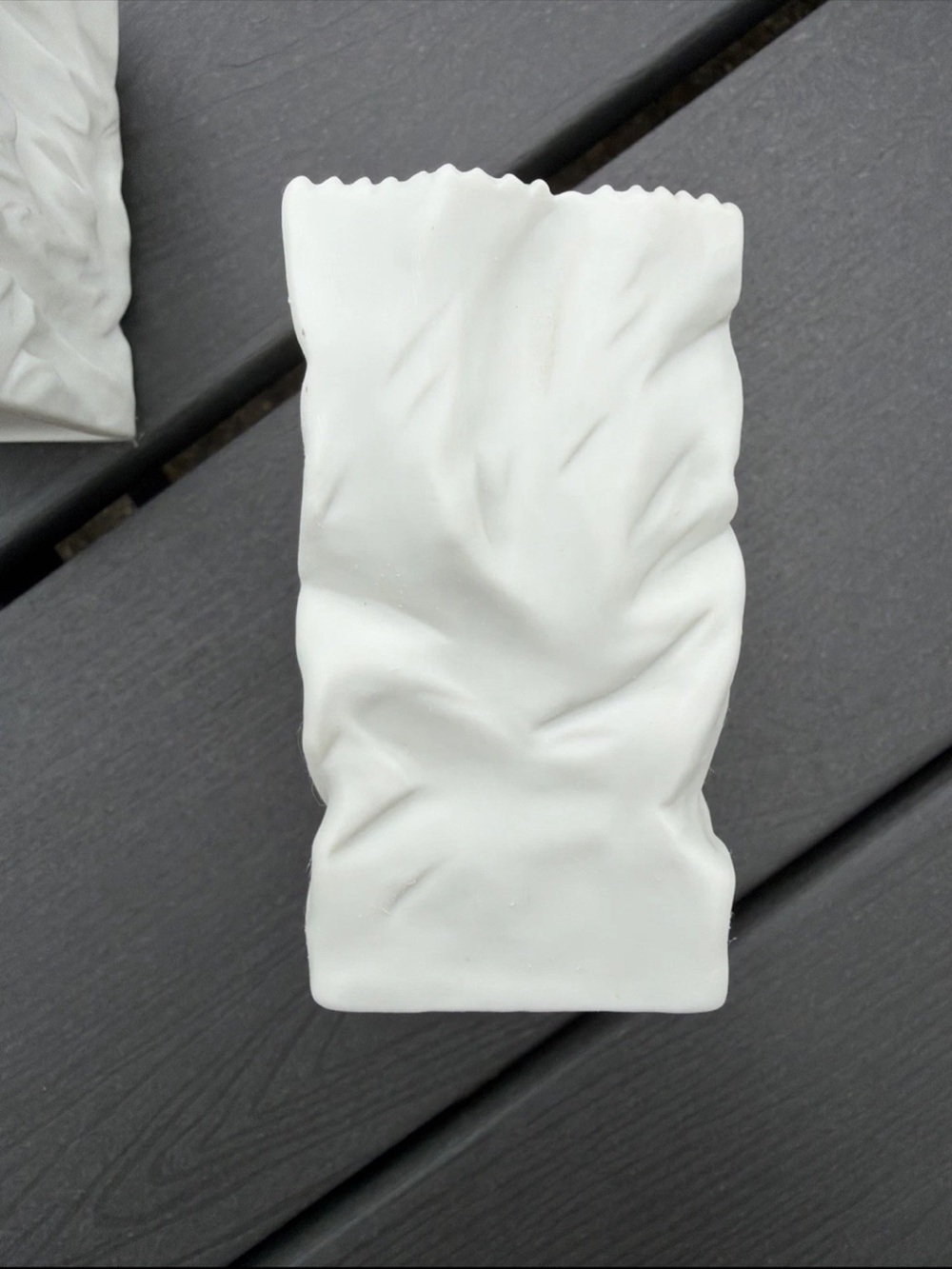 Vintage 4" Porcelain White Paper Bag Vase Pop Art Minimalist Lot Of 2 Included - Picture 7 of 15